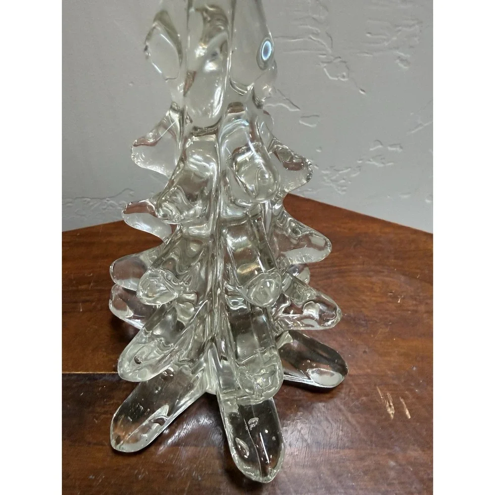 Large Heavy Clear Art Glass Crystal Christmas Tree Holiday Decor 9